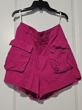 Farm Rio High-Waist Fuchsia Cargo Shorts